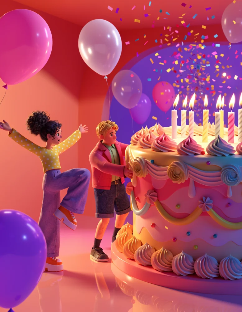 Illustrated birthday celebration concept for a personalised AI greeting